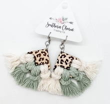 Load image into Gallery viewer, Macrame &amp; Leopard Earrings
