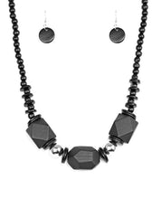 Load image into Gallery viewer, Black &amp; Silver Statement Necklace &amp; Earrings
